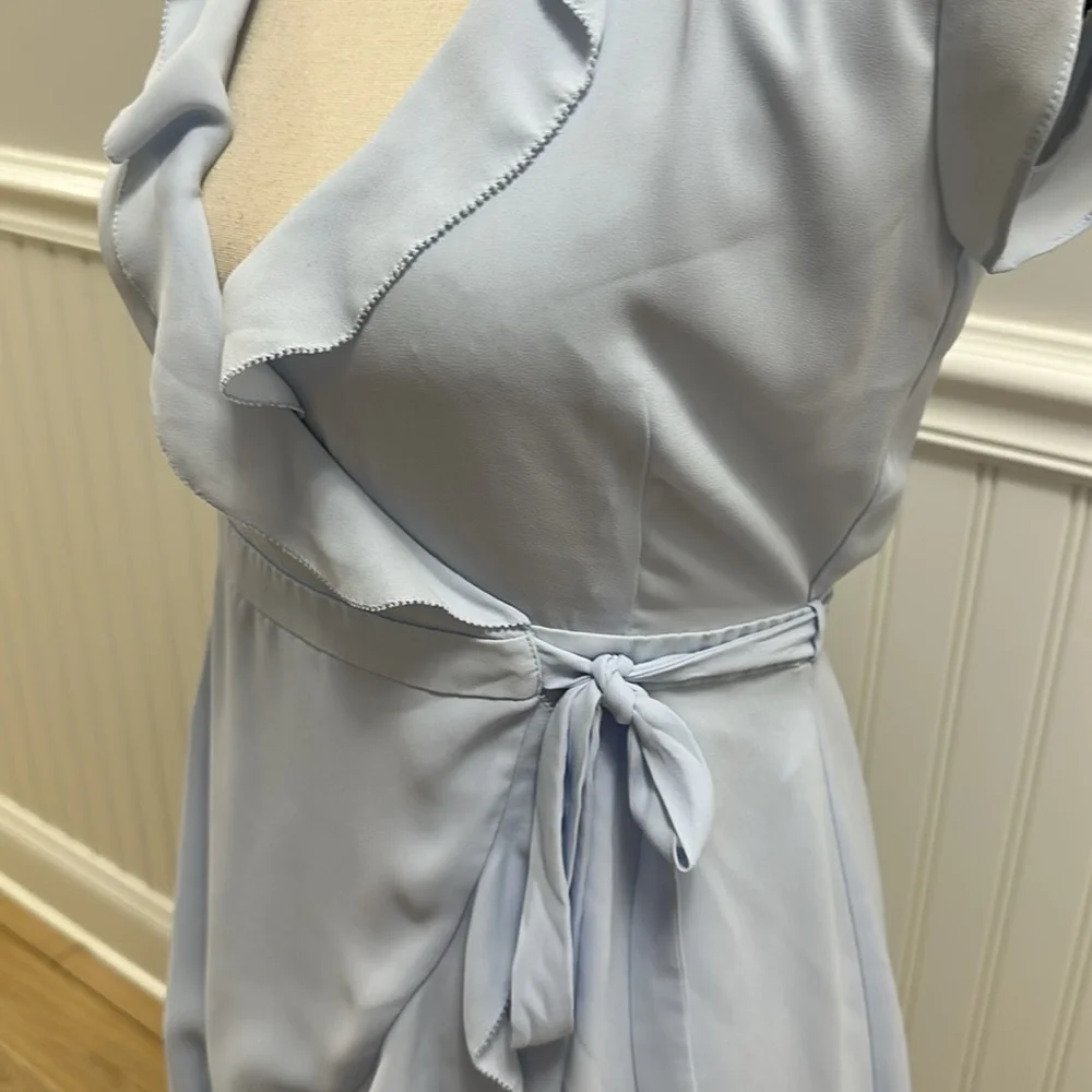 Sunday Best Light Blue Ruffle Wrap Mini Dress - Picture 5 of 9